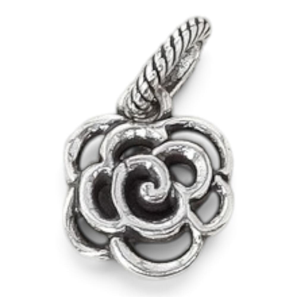 Brighton Rose Flower Dangle Charm Silver Plated Add A Charm Bracelet Clip